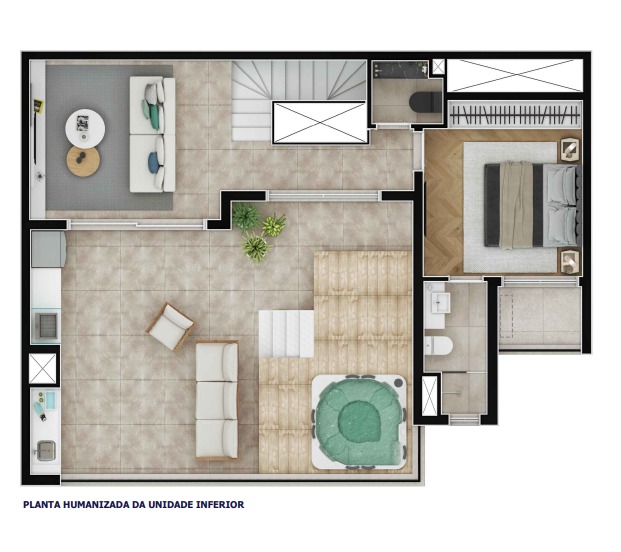 Unidade duplex planta superior. Unidade com 178,20 m² sendo 3 suites + 3 vagas + hobby box<