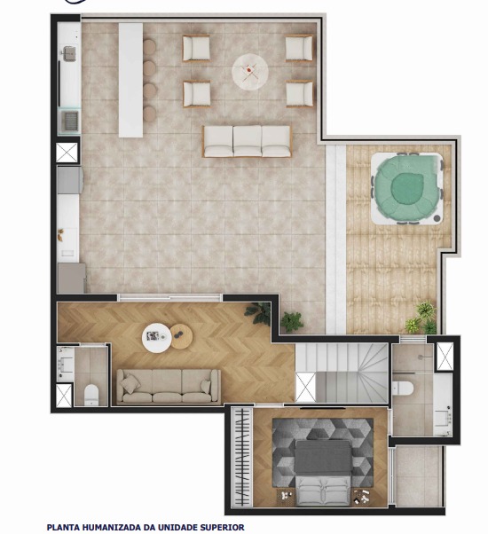 Unidade duplex planta superior unidade com 241,41 m² sendo 4 suites + 3 vagas + hobby box<