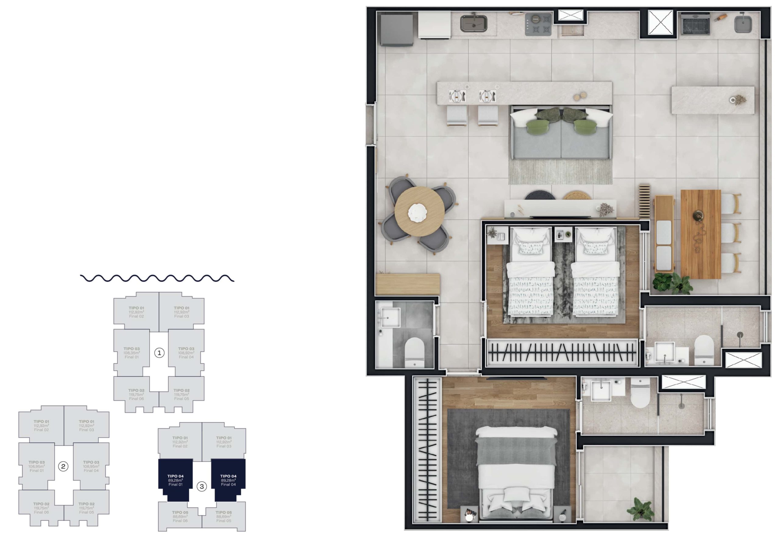 Unidade com 89,28 m² sendo 1 vaga + Hobby Box<