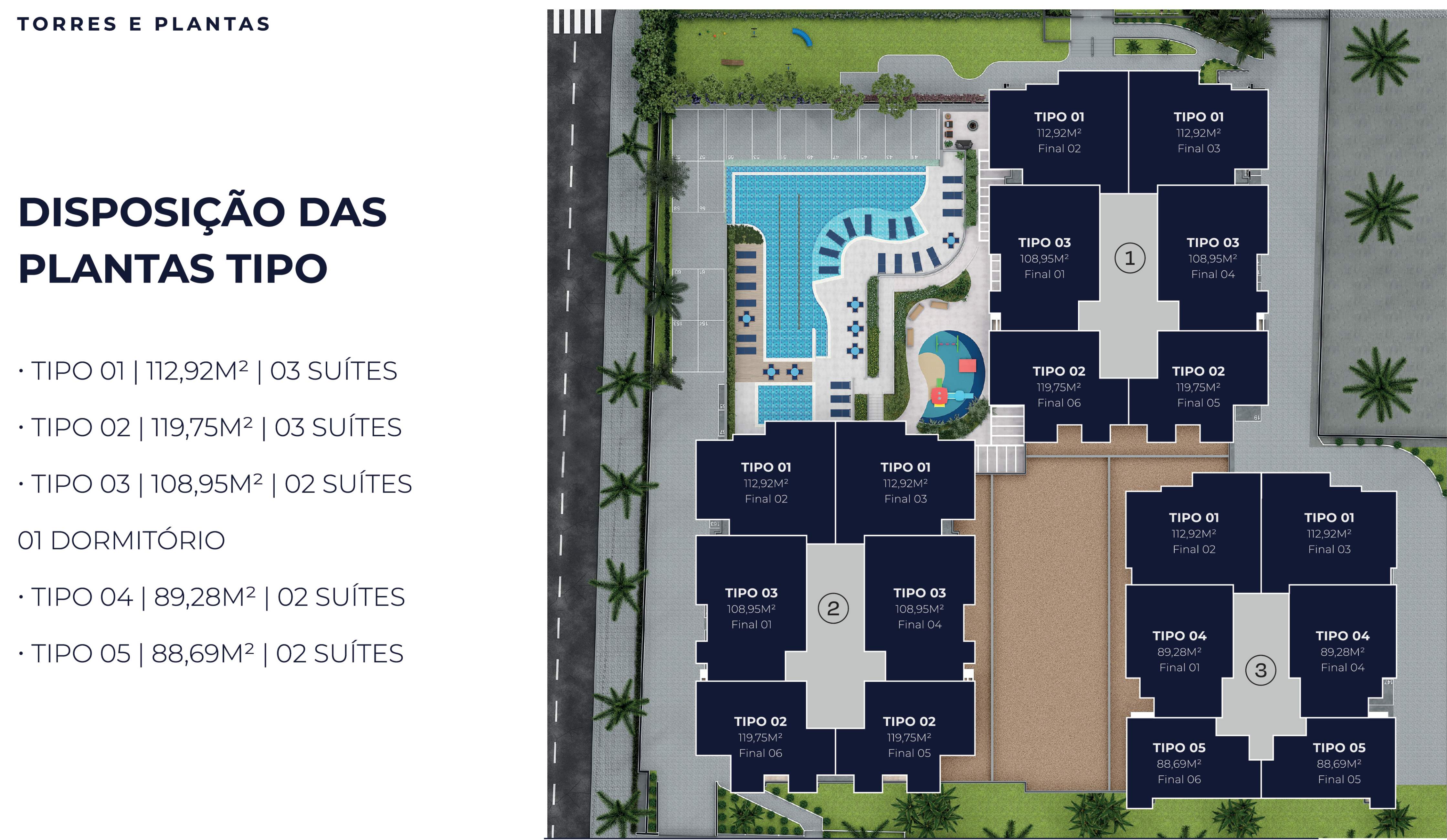 Disposição das Plantas de 88 M² a 119M²<